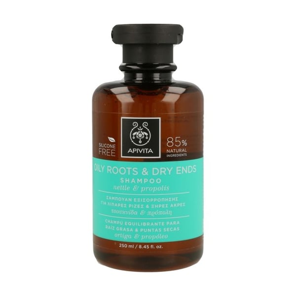 Apivita schampo för feta rötter och torra tips 250ml. Produktegenskaper: Capelli: Schampo Necessità Capelli: Grassi,