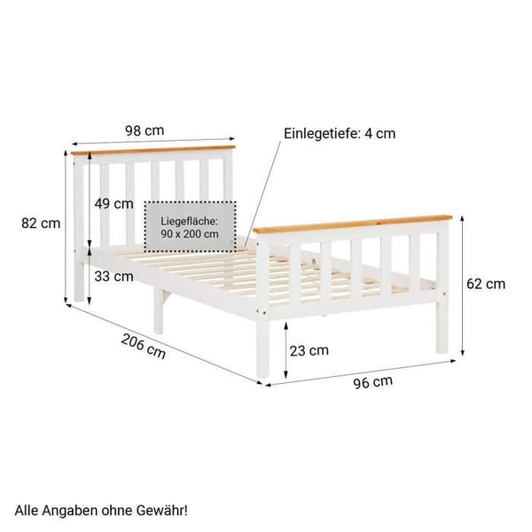 Säng i trä 90 x 200 cm vit/naturlig – Enkel säng i skandinavisk stil med ribbotten