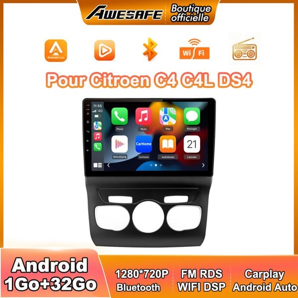 AWESAFE Autoradio Android 13 för Citroen C4 C4L DS4 (2013-2017) med 1Go+32Go 10'' pekskärm Carplay Android Auto GPS WiFi GPS