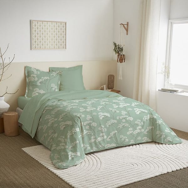 Vändbar 3-delars sängkläder för säng 240 x 220 cm "Landskap Mint" 100% Bomull
