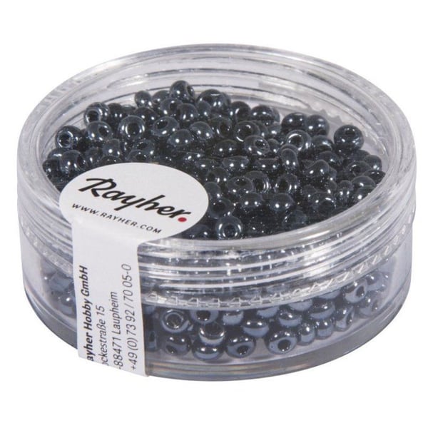 Rocailles, 2,6 mm av. garnitur av silver, låda 16 g, röd hematit