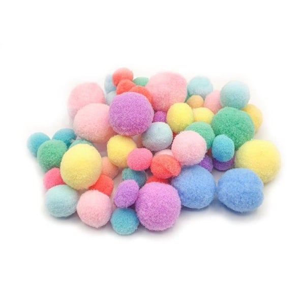 MégaCréa DIY - Pastellfärgade pompommar i assorterade storlekar 1 till 2 cm 60 stycken