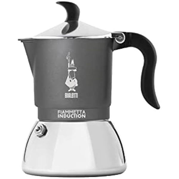 Bialetti Fiammetta Induktio Kahvinkeitin - 4 Kupillista - Sopii Kaikille Liesille - Tyylikäs Muotoilu - Harmaa