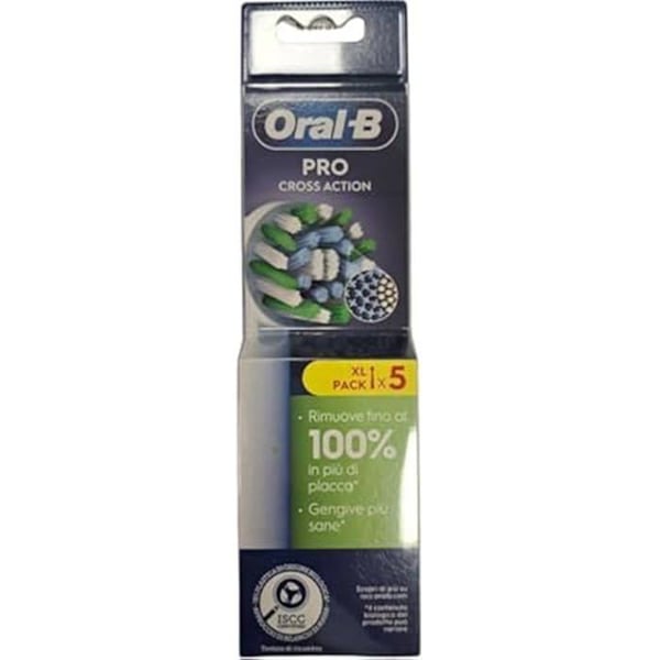 Oral-B Cross Action Tandborsthuvuden, paket med 5 vita reservhuvuden, vinklade borststrån som anpassar sig till