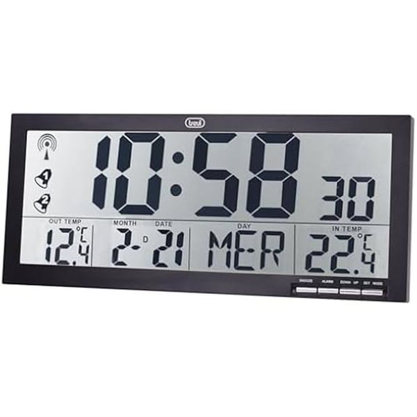 Radiostyrd väggklocka - TREVI - Om 3530 RC - Stor skärm - Termometer - Kalender