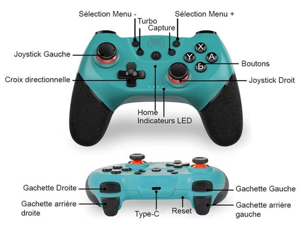 Spelkontroll - AVIZAR - Kompatibel med Nintendo Switch - Trådlös - Vibration - Blå cyan