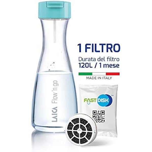 Filtrerande flaska - LAICA - Flow'n Go - Minskar klor - Bevarar mineraler - Ljusblå/Transparent