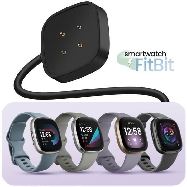 AVIZAR magnetladdare för Fitbit Versa 4, Versa 3, Sense 2 och Sense - 1m Svart