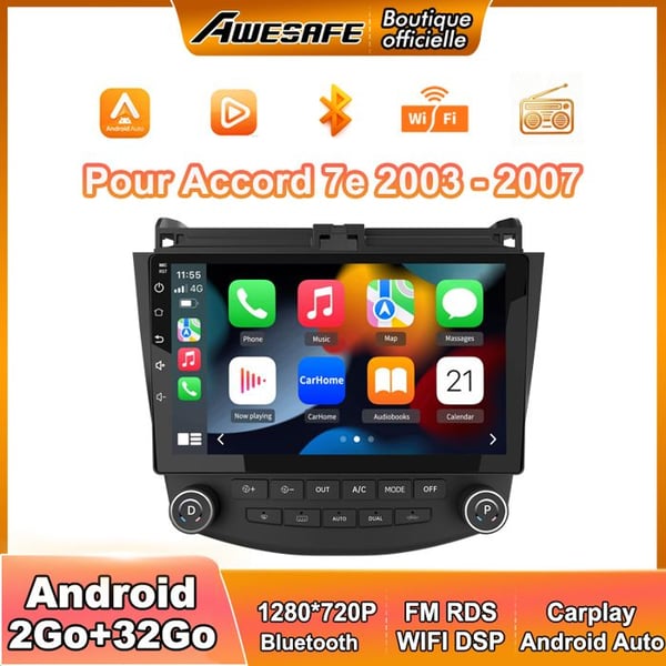 AWESAFE Android 13 bilradio för Honda Accord (2003-2007) 2Go+32Go 9'' Skärm med Carplay GPS WiFi Bluetooth Android Auto