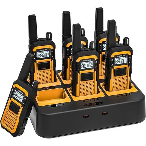 Retevis RB648 Talkie Walkie Lång räckvidd, IP67, Uppladdningsbar, Dubbel PTT, Robusta PMR Radio för Vuxna, Industrier (6 Stycken)