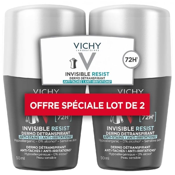 Dermo-Détranspirant - Vichy - Osynlig skydd 72H - Paket med 2 x 50ml - Hypoallergen - Anti-irritationer