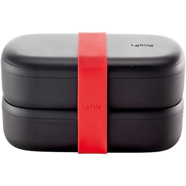 LEKUE SL Lunchlåda To Go + bestick - Svart - 2x500 ml