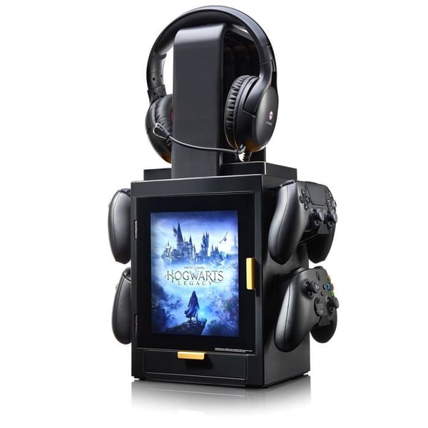 Numskull - Lysende opbevaringsmøbel inspireret af Hogwarts Legacy til gamere til 4 controllere - 10 spil - 1 headset