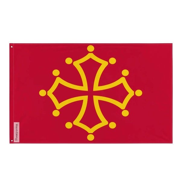Occitanie-flagga – 128 x 192 cm – Motståndskraftig polyester – 2 metalöglor – Inomhus-/Utomhusbruk – Pixelforma