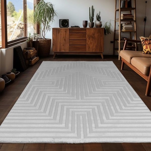 Ayyildiz Modern design matta Silver 240 x 340 cm relief och randig, mjuk i bohemisk skandinavisk stil