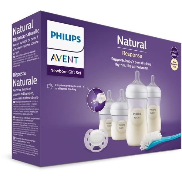Nyfødt sæt - PHILIPS AVENT - Natural 3.0 - 2 flasker 125ml + 2 flasker 260ml + Ultra Blød sut 0-6M + Flaskebørste