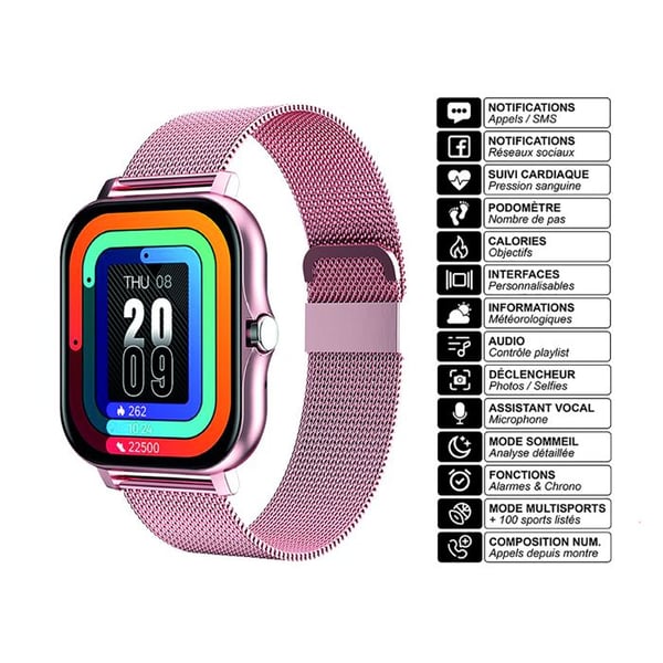Vattentät Smartklocka 1,69" Bluetooth 5.1 IP67 Armband Rostfritt Stål Rosa