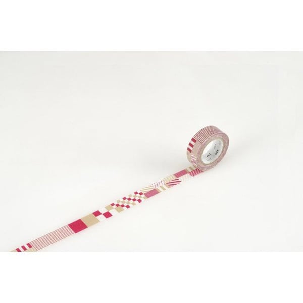 Maskeringstejp - MT - Rutig röd - 15 mm - Washipapper - 10 meter