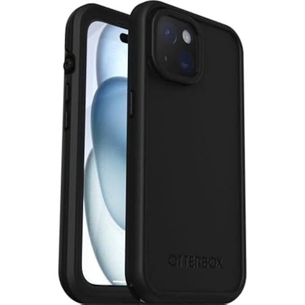 OtterBox Fre Fodral till iPhone 15 - Vattentät (IP68) - Smal skydd med inbyggt skärmskydd - Svart