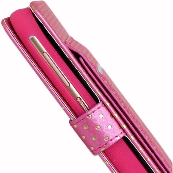 Fodral för Blackview A60 Plus - FUCHSIA - Ekoleder - Kortfack - Spegel - Synliga sömmar