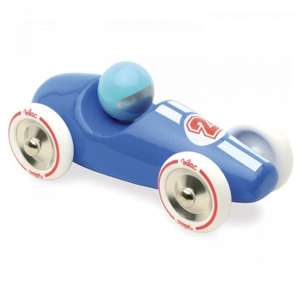 VILAC 2247B Blålackerad massivträ racerbil i miniatyr - 17 cm - För barn från 3 år och uppåt