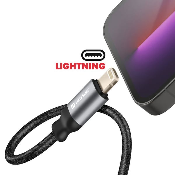 Splitter Audio och Laddning Lightning 2-i-1 Nylontålig Anti-knutar Swissten Svart