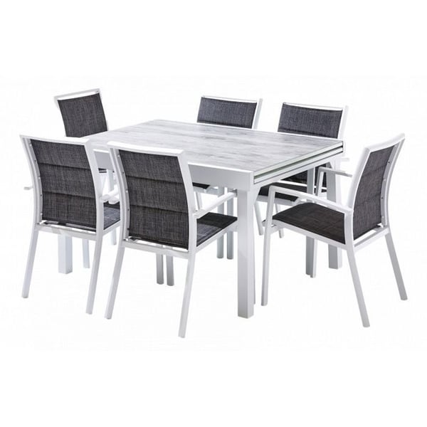 Trädgårdsmöbler Set ModuloWood T 6 / 10 + F 6 Deco Wood Vit Wilsa Garden