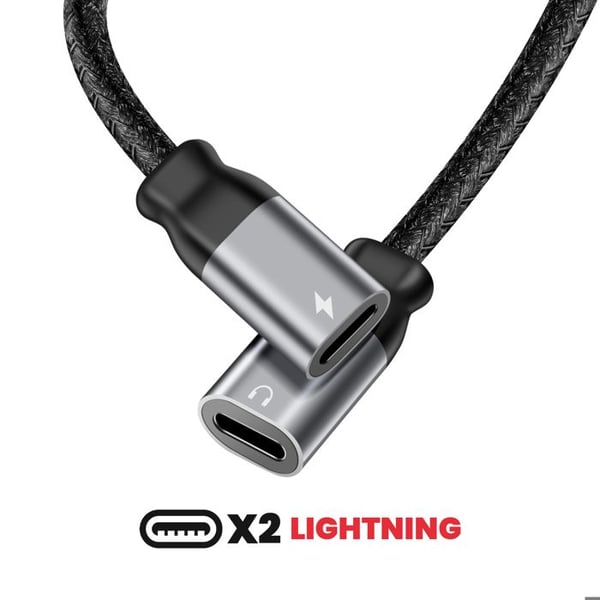 Splitter Audio och Laddning Lightning 2-i-1 Nylontålig Anti-knutar Swissten Svart