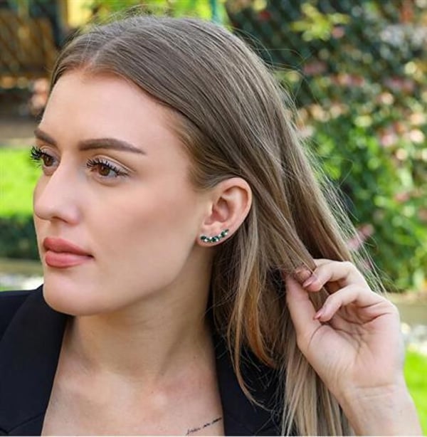 Örhängen - BENETO - AGUP3299GR - 925 sterling silver - Grön kubisk zirkon - Långitudinella