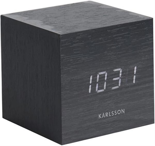 Väckarklocka - KARLSSON - Svart Cube - Trä - 8x8x8 cm - LED-larm