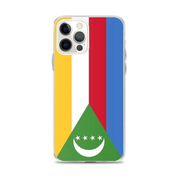 Mobilskal – Komorernas flagga – Kompatibel med iPhone 12 Pro Max – Flexibelt fodral – Stöttåligt och chockresistent – Silikon – Pixelforma