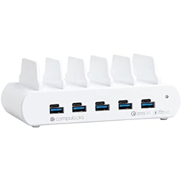 Laddstation - COMPULOCKS - DC/POS - 5 portar - USB och USB-C - Vit färg