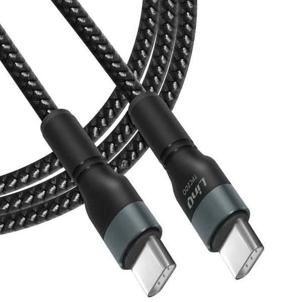 Kabel USB-C till USB-C Strömförsörjning 60W Snabbladdning Längd 2m LinQ Svart
