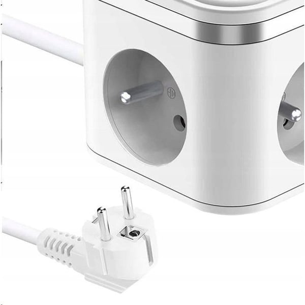 Schneider Electric Adapter Viking YC33, 3x 230 V, 1x USB-A, 2x USB-C, ON/OFF skærm, længde 1,4 m, hvid