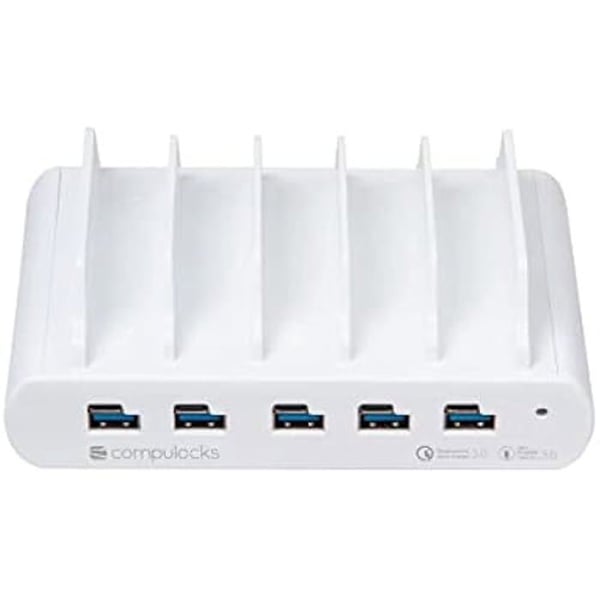 Laddstation - COMPULOCKS - DC/POS - 5 portar - USB och USB-C - Vit färg