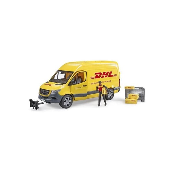 Legetøj - BRUDER - MB Sprinter DHL med chauffør - Pakkelevering - Hvid