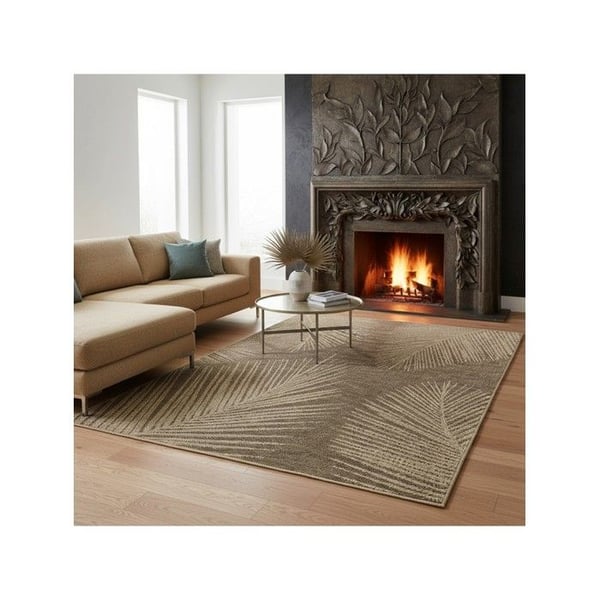 Platt vävt inomhusmatta - MELIS HOME - 240 x 340 cm - Tropiska blad - Natur - Kompatibel med robotdammsugare