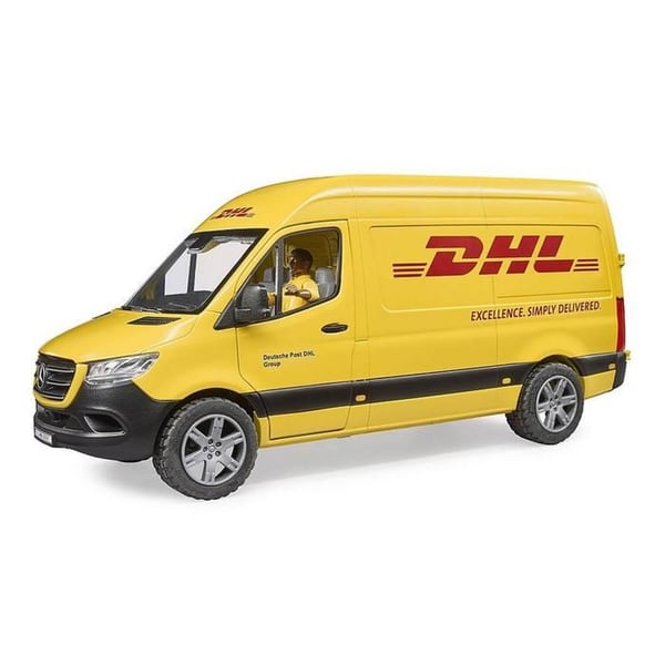 Legetøj - BRUDER - MB Sprinter DHL med chauffør - Pakkelevering - Hvid