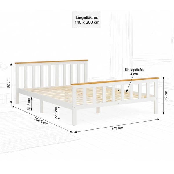 Sängram futon dubbel 140x200 vit trä