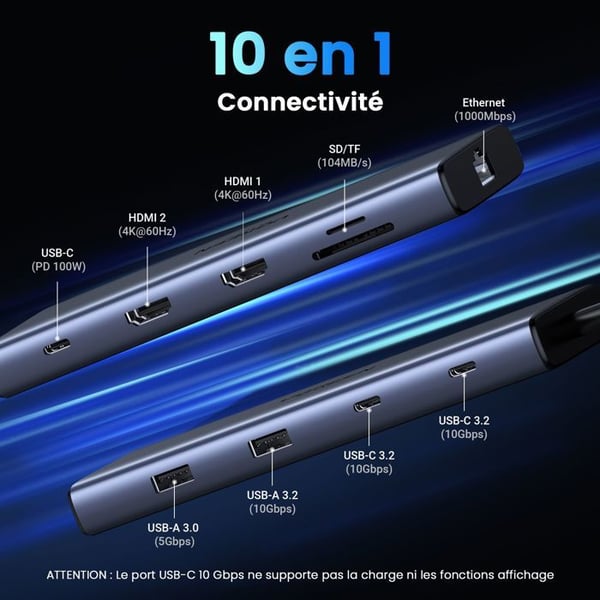 USB-C-hub 10 i 1 - UGREEN - Grå