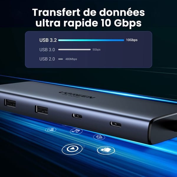 USB-C-hub 10 i 1 - UGREEN - Grå