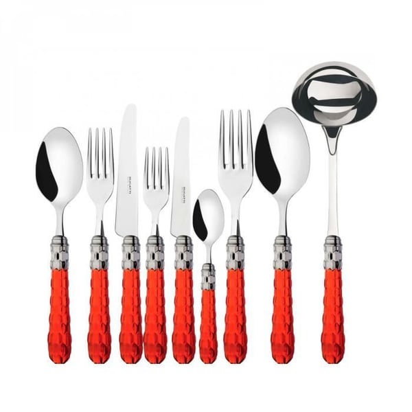 Bestick - Färgat Kristall - Set 75 St - Rostfritt Stål 18/10 - Kromad Yta - Transparent