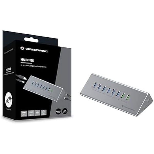 Laddare Hub - CONCEPTRONIC - HUBBIES18G - 60 W - USB 3.0 - USB-C - Aluminium