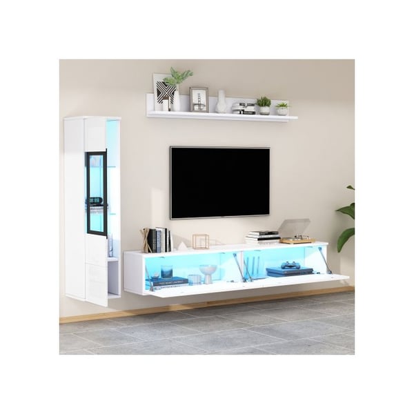 Seinähylly - MUVOE - Valkoinen - 1 x seinäkaappi - 1 x hylly - 1 x TV-yksikkö
