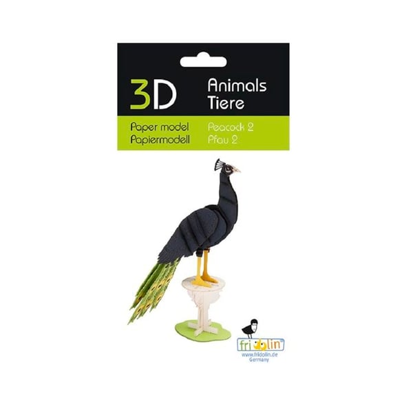 Fridolin - 3D-modell i papper påfågel