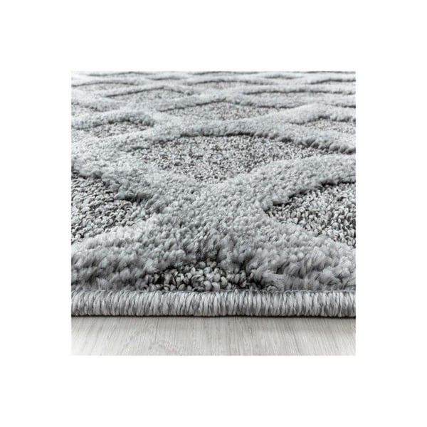 Ayyildiz Modern design matta Grå 160 x 230 cm Vardagsrum med kort lugg Slät väv 3-D rutmönster
