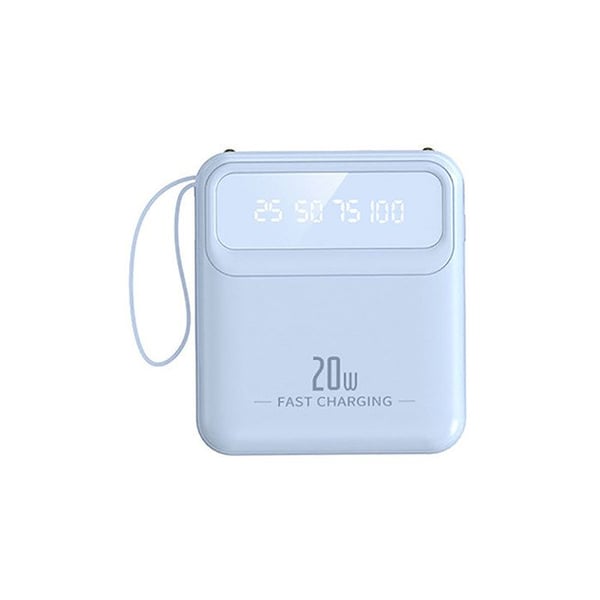 PowerBank 10000mAh - AVIZAR - Kompakt Blå - 20W - LED-skärm - Inbyggd Lampa