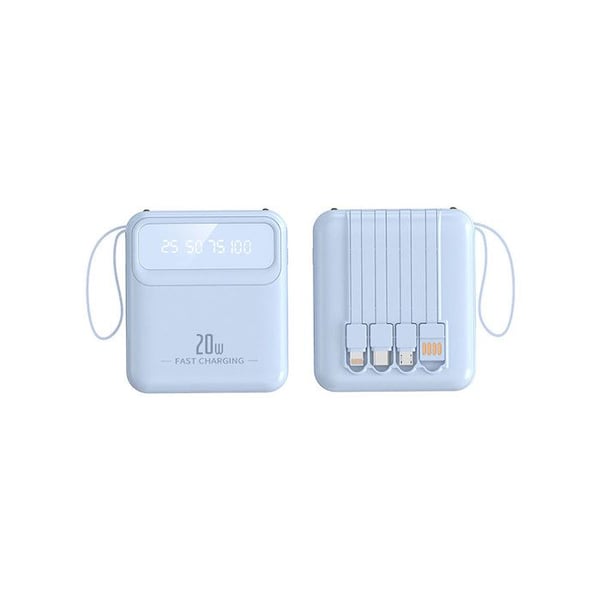 PowerBank 10000mAh - AVIZAR - Kompakt Blå - 20W - LED-skärm - Inbyggd Lampa