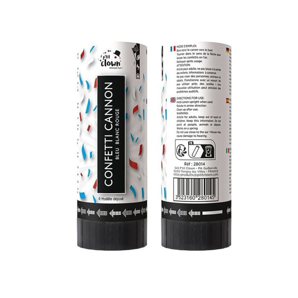 Konfettikanon - PTITCLOWN - Trikolor Papper Frankrike - 3-pack - Projektion 2-3m