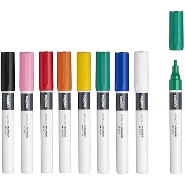 Acrylmärkpennor - CARIOCA - Flerfärgad - 8-pack - Vattenfast bläck - 2 mm spets